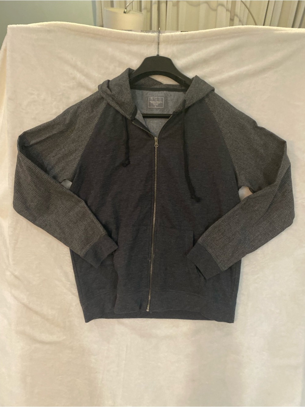 Men's Two-Tone Charcoal Zip-Up Hoodie Sweater